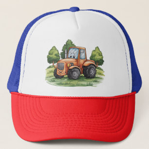 Cute Tractor Farm Watercolor Kids  Trucker Hat