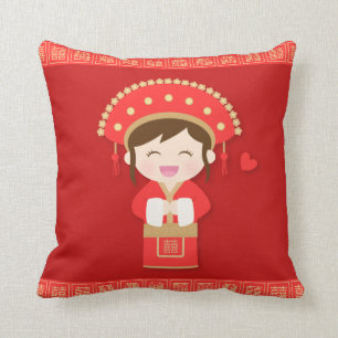 Cute Traditional Chinese Bride Wedding Decor Throw Pillow