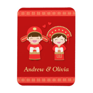 Cute Traditional Chinese Couple Wedding Magnet
