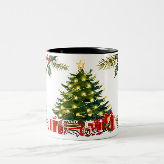 Cute Traditional Christmas  Two-Tone Coffee Mug (Center)
