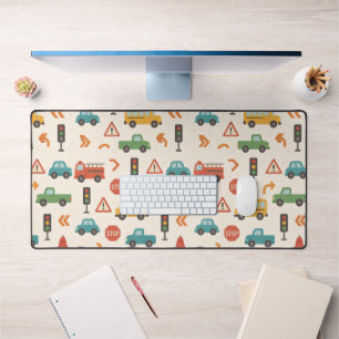 Cute Traffic & Cars Seamless Pattern   Kids Road  Desk Mat