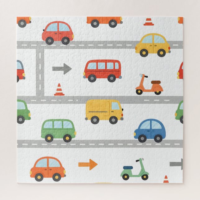 Cute Traffic Road Vehicles Pattern Kids Jigsaw Puzzle (Vertical)