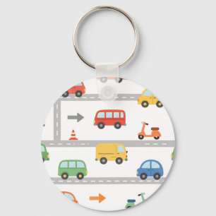 Cute Traffic Road Vehicles Pattern Kids Keychain