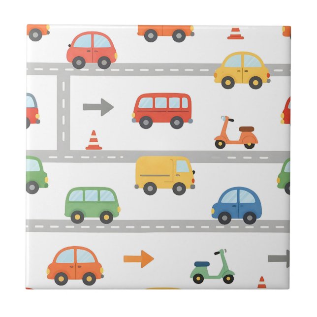 Cute Traffic Road Vehicles Pattern Kids Tile (Front)
