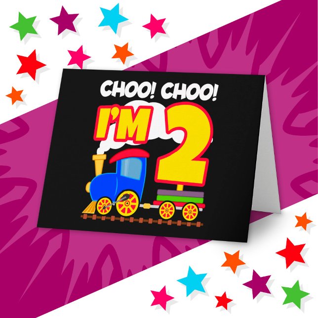 Cute Train Colourful 2nd Birthday Choo Choo I'm 2 Card (Creator Uploaded)