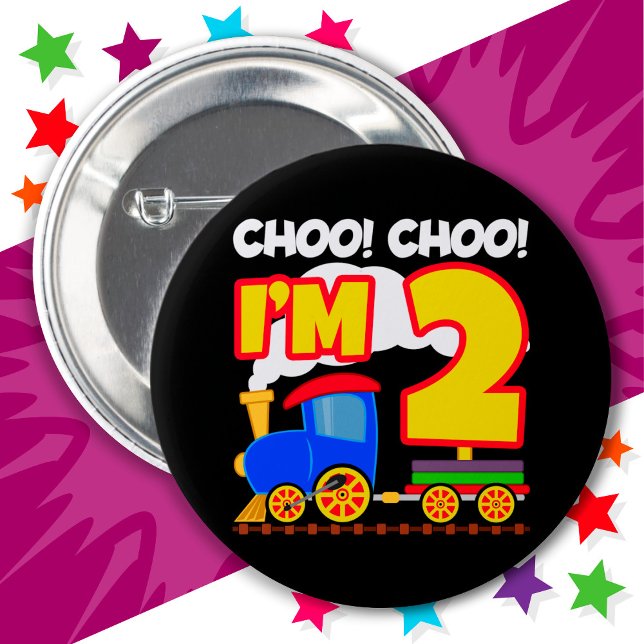Cute Train Colourful 2nd Birthday Choo Choo I'm 2 Inch Round Button (Creator Uploaded)