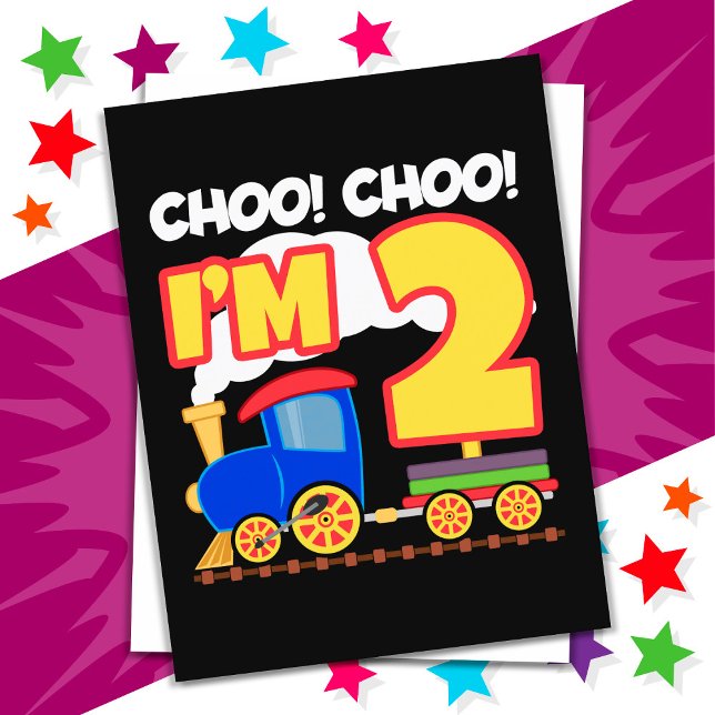 Cute Train Colourful 2nd Birthday Choo Choo I'm 2 Postcard (Creator Uploaded)