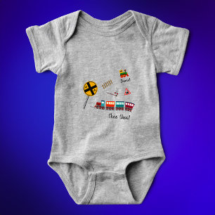 Cute Train Little Boy First Name Choo Choo Baby Bodysuit