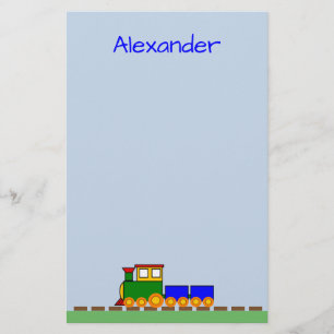 Cute Train with Boy's Name Blue Stationery