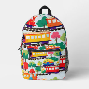 Cute trains and trees pattern blue printed backpack