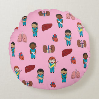 Cute Transplant Doctors and Nurses Round Pillow