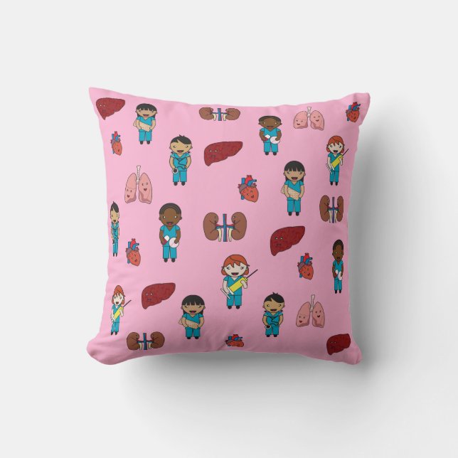 Cute Transplant Doctors and Nurses Throw Pillow (Front)