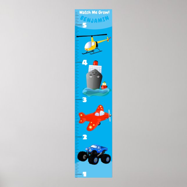 Cute transport cartoon growth chart (Front)