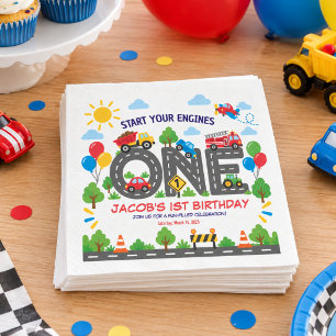 Cute Transportation Cars boy 1st Birthday Napkin