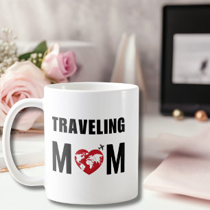 Cute Travelling Mom, World Map & Airplane,Fun Coffee Mug