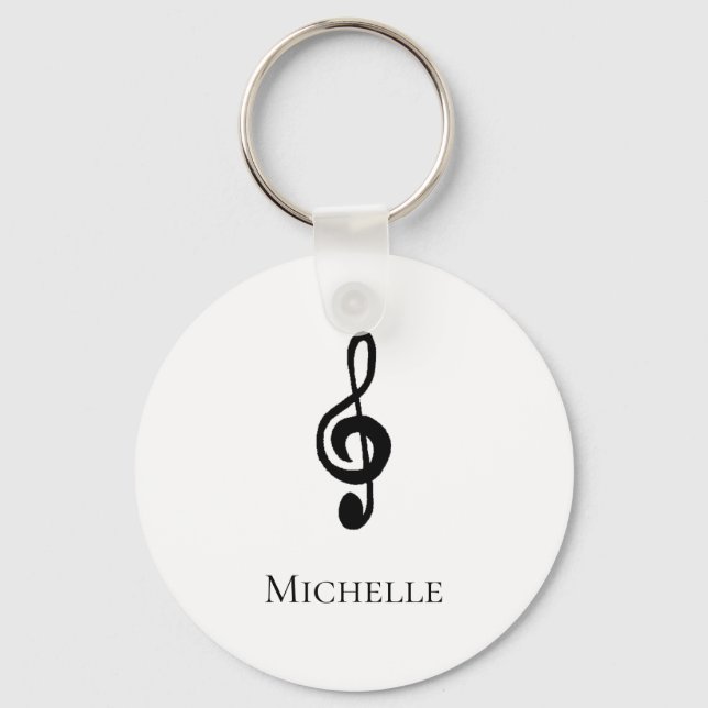 Cute Treble Clef Musical Black White  Keychain (Front)