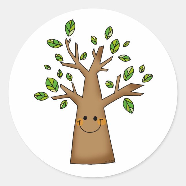 cute tree classic round sticker (Front)
