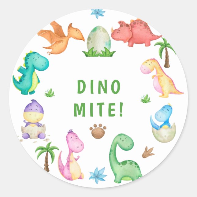 Cute Tree Dinosaur Birthday Party  Classic Round Sticker (Front)