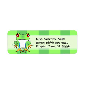 Cute Tree Frog Green Stripe Return Address Labels