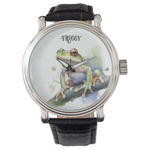 Cute tree frog on branch customizable watch