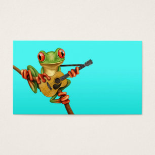 Cute Tree Frog Playing an Acoustic Guitar Blue