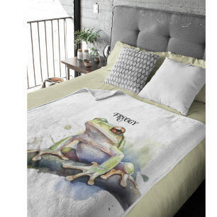 cute tree frog sitting on a branch customizable fleece blanket