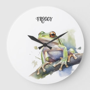 cute tree frog sitting on a branch customizable large clock