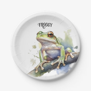 cute tree frog sitting on a branch customizable paper plate