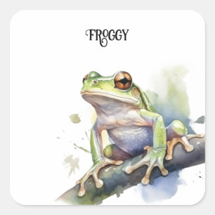 cute tree frog sitting on a branch customizable square sticker