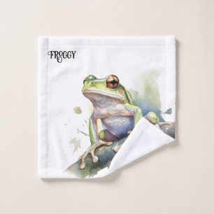 cute tree frog sitting on a branch customizable wash cloth