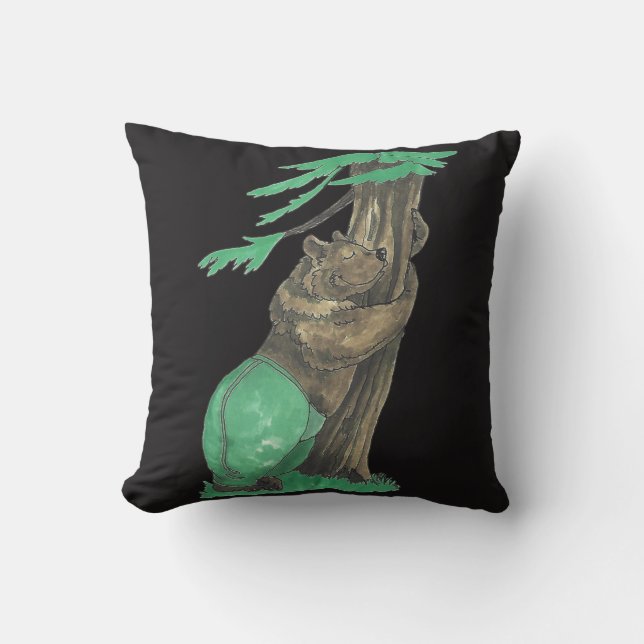 Cute Tree Hugger Bear Wildlife Designed Throw Pillow (Front)