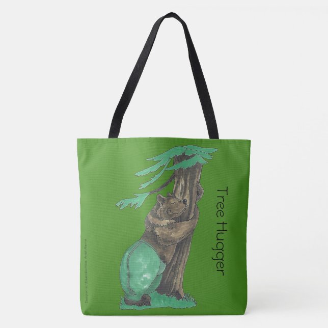 Cute Tree Hugging Bear Wearing Fancy Leggings Tote Bag (Front)