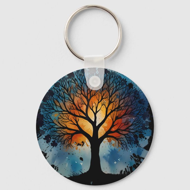 Cute Tree of Life Watercolour Keychain (Front)