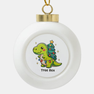 Cute Tree Rex Christmas Dinosaur T Rex Xmas Lights Ceramic Ball Christmas Ornament