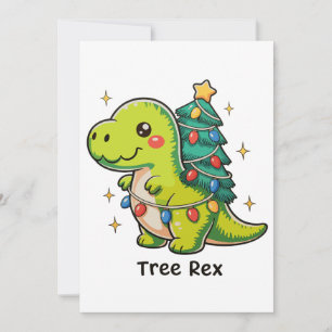 Cute Tree Rex Christmas Dinosaur T Rex Xmas Lights Holiday Card