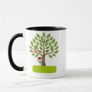 Cute Tree with Kids and Birds T-Shirt Design Mug