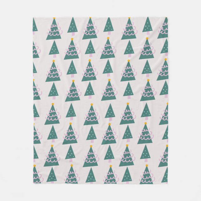 Cute Trees Doodles Pink Green          Fleece Blanket (Front)