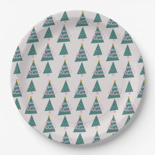 Cute Trees Doodles Pink Green Paper Plate