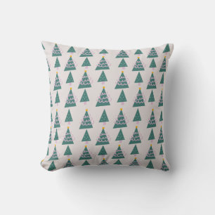Cute Trees Doodles Pink Green Throw Pillow