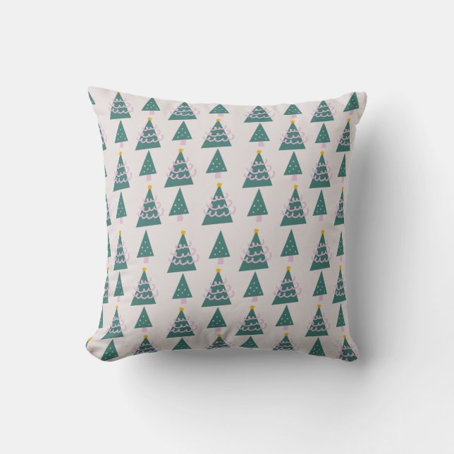 Cute Trees Doodles Pink Green            Throw Pillow (Front)