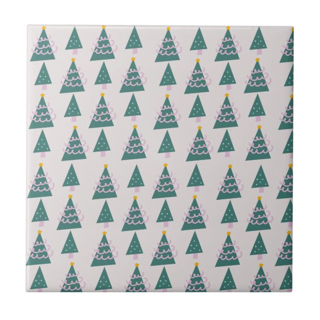 Cute Trees Doodles Pink Green      Tile (Front)