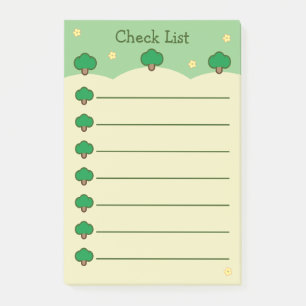 Cute Trees Green And Cream Check List  Post-it Notes