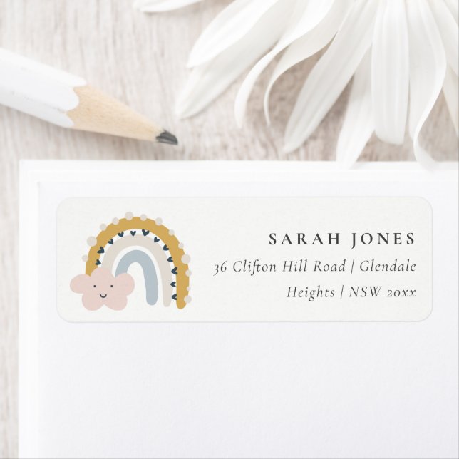 CUTE TRENDY BLUSH BLUE KIDS CLOUD RAINBOW ADDRESS (Insitu)