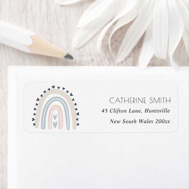 CUTE TRENDY BLUSH BLUE KIDS HEART RAINBOW ADDRESS (Insitu)