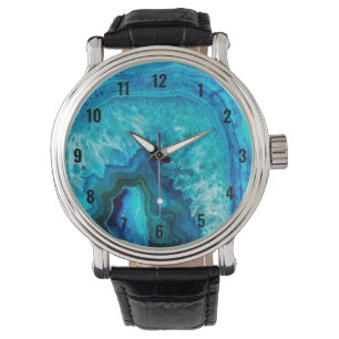 Cute Trendy Bright Blue Turquoise Crystal Geode Watch