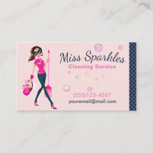 Cute Trendy Cartoon Maid House Cleaning Services Business Card