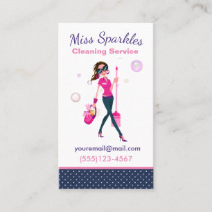 Cute Trendy Cartoon Maid House Cleaning Services Business Card