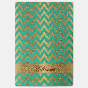 Cute trendy chevron zigzag faux gold glitter post-it notes