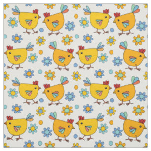Cute trendy colourful chicken easter design fabric