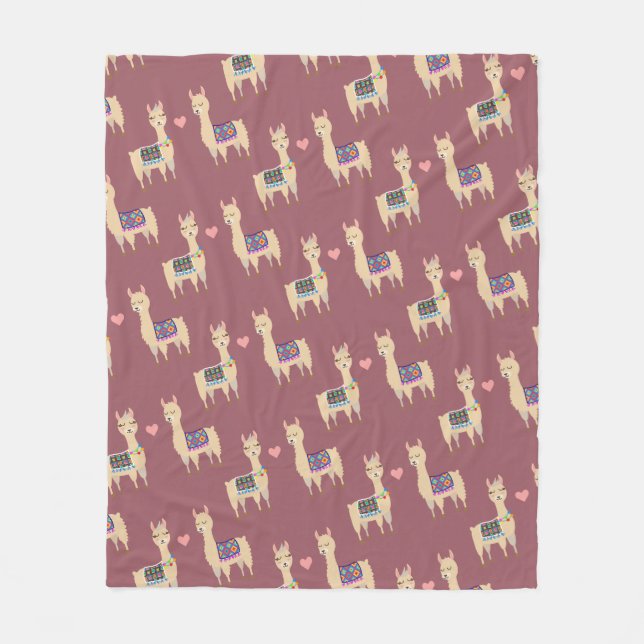 Cute Trendy Colourful Llamas Fleece Blanket (Front)